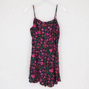All in Favor Womens Romper Medium Pink Black Floral Tank Shorts Sleeveless